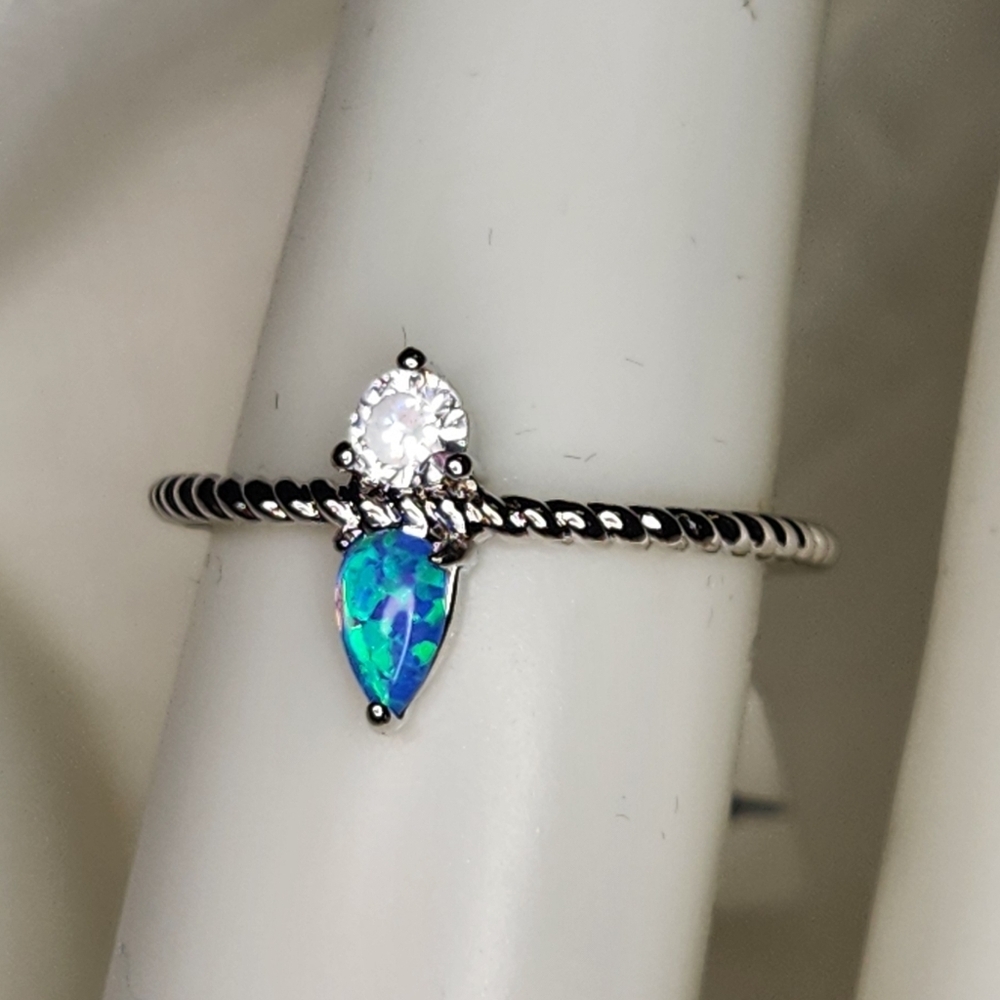 Sz.6 Dainty Blue Opal S925 Ring